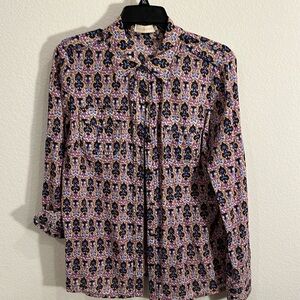 TORY BURCH BLUE AND KACKI BUTTON DOWN PAISLEY PRINT women’s 12  cotton fabric